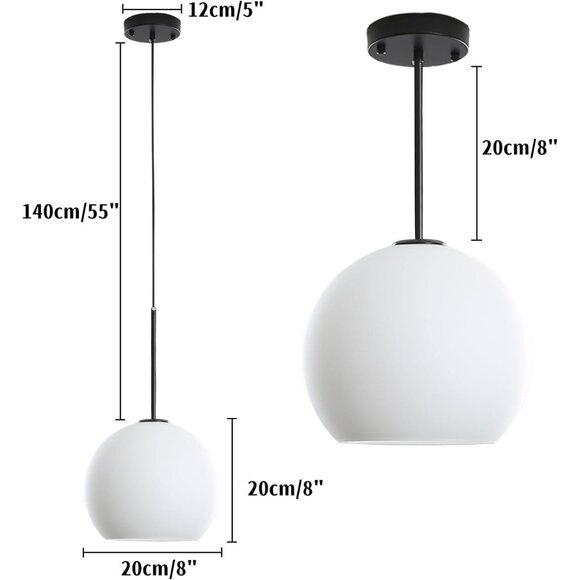 NEW Modern Globe Pendant Light Fixture Mid-Century Glass Ceiling Black White - Picture 5 of 6